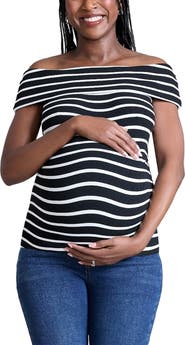 MOTHERHOOD MATERNITY Rib Knit Short Sleeve Off The Shoulder Top