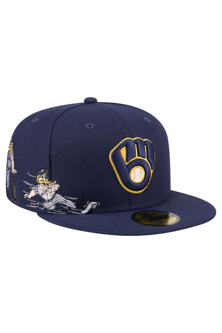 Men's New Era Navy Milwaukee Brewers Run Mascot 59FIFTY Fitted Hat, Main, color, Navy