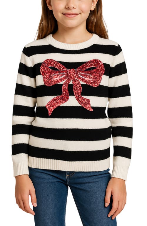 Zunie Kids' Sequin Bow Stripe Sweater In Multi