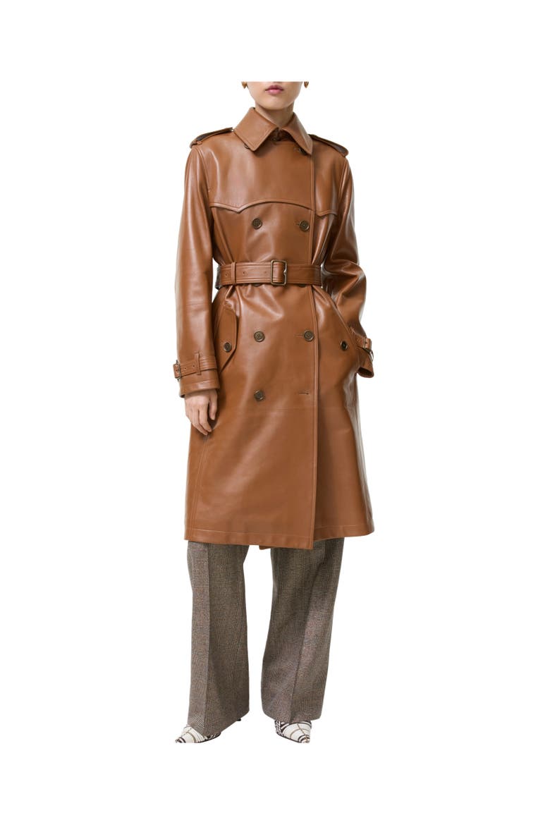 Long Leather Foxfield Trench Coat, Alternate, color, Toffee brown