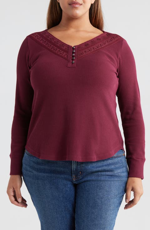Embroidered Mesh Henley (Plus)