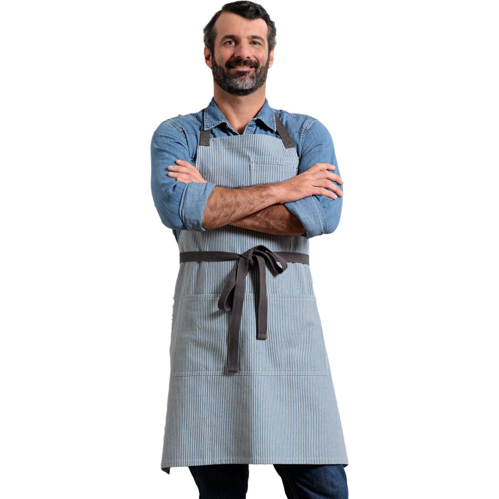 Meema Bib Apron with Pockets - Pinstriped in Blue  product