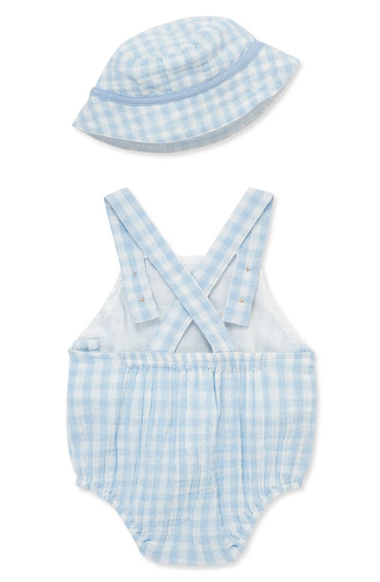 Little Me Check Print Bodysuit & Bucket Hat Set, Alternate, color, Blue