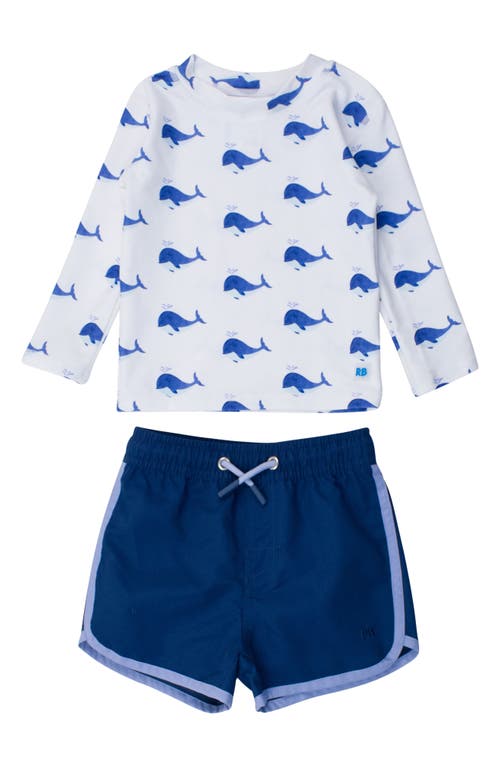 Ruggedbutts Whale Print Long Sleeve Rashguard & Swim Trunks Set In Blue
