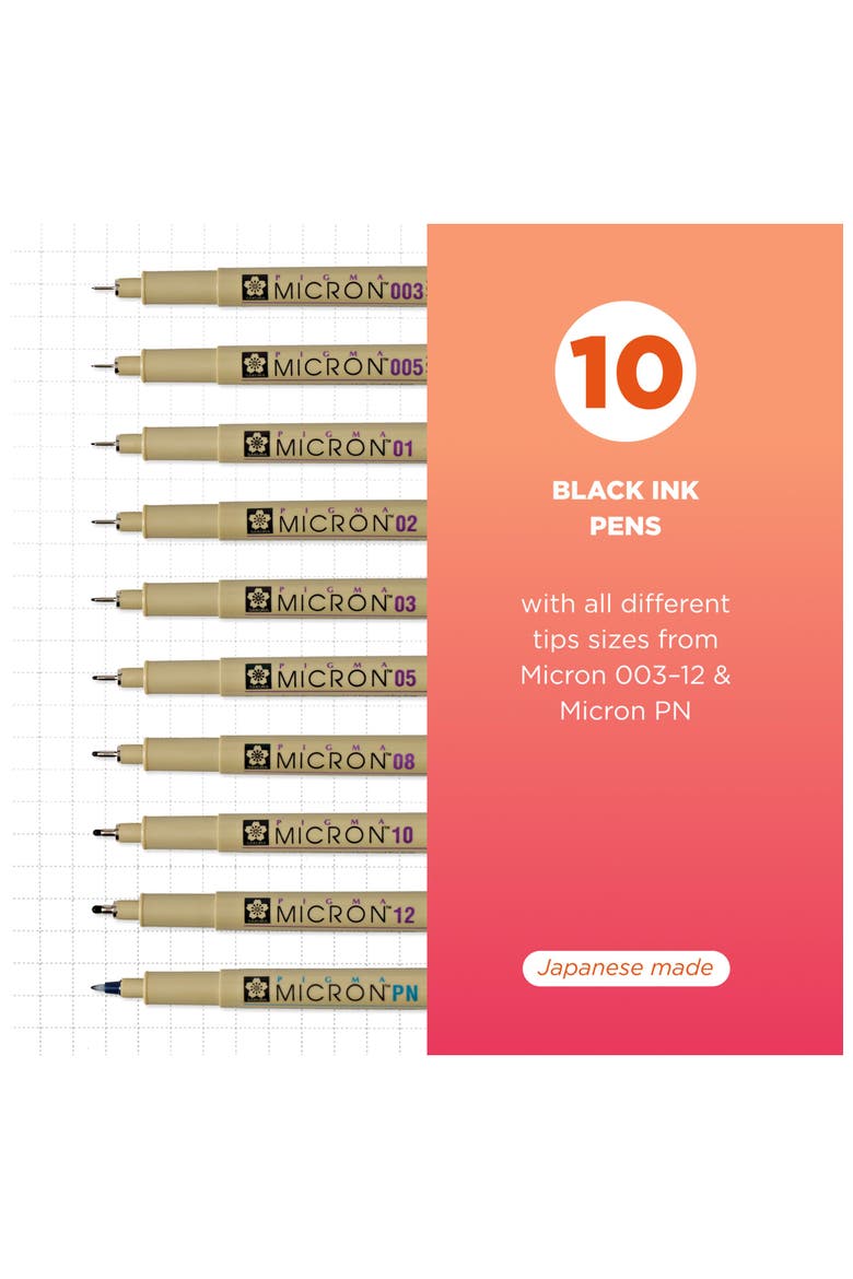 Pigma Micron Fineliner Pens, Black, Assorted Points, 10 Pack, Alternate, color, Blue