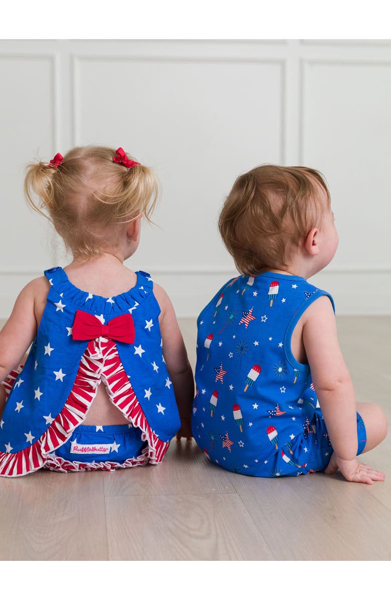 RuggedButts Baby Boys Pocket Knit Romper, Alternate, color, Freedom Fireworks