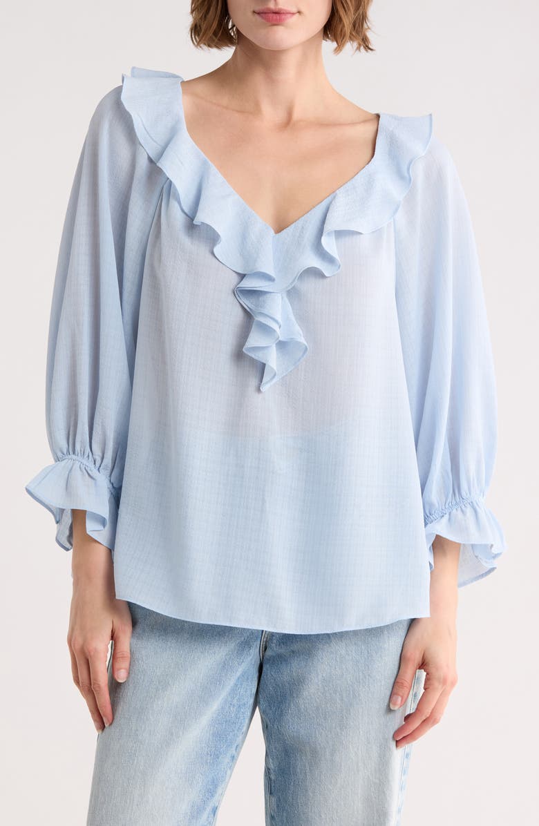 MAX STUDIO Ruffle V-Neck Top, Main, color, Kentucky Blue
