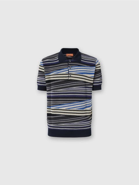 Short Sleeve Polo With Buttons And Striped Zigzag Pattern