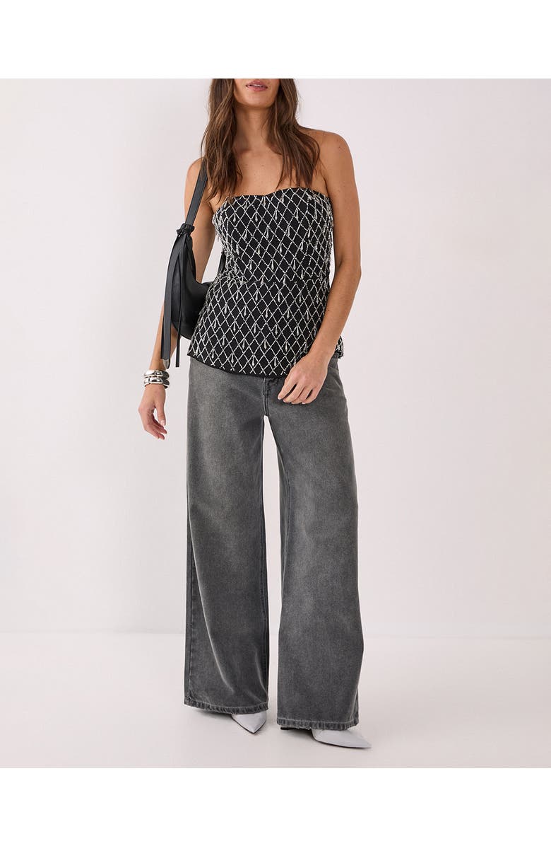 NASTY GAL Droplet Embellished Longline Bustier Top, Alternate, color, Black