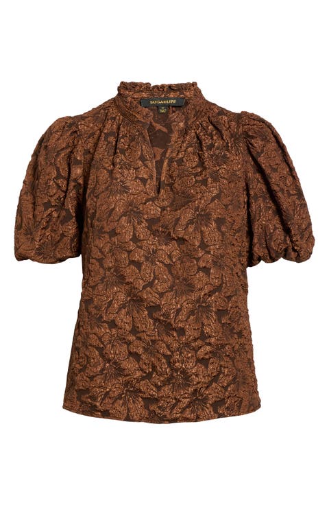 Arielle Jacquard Puff Sleeve Top