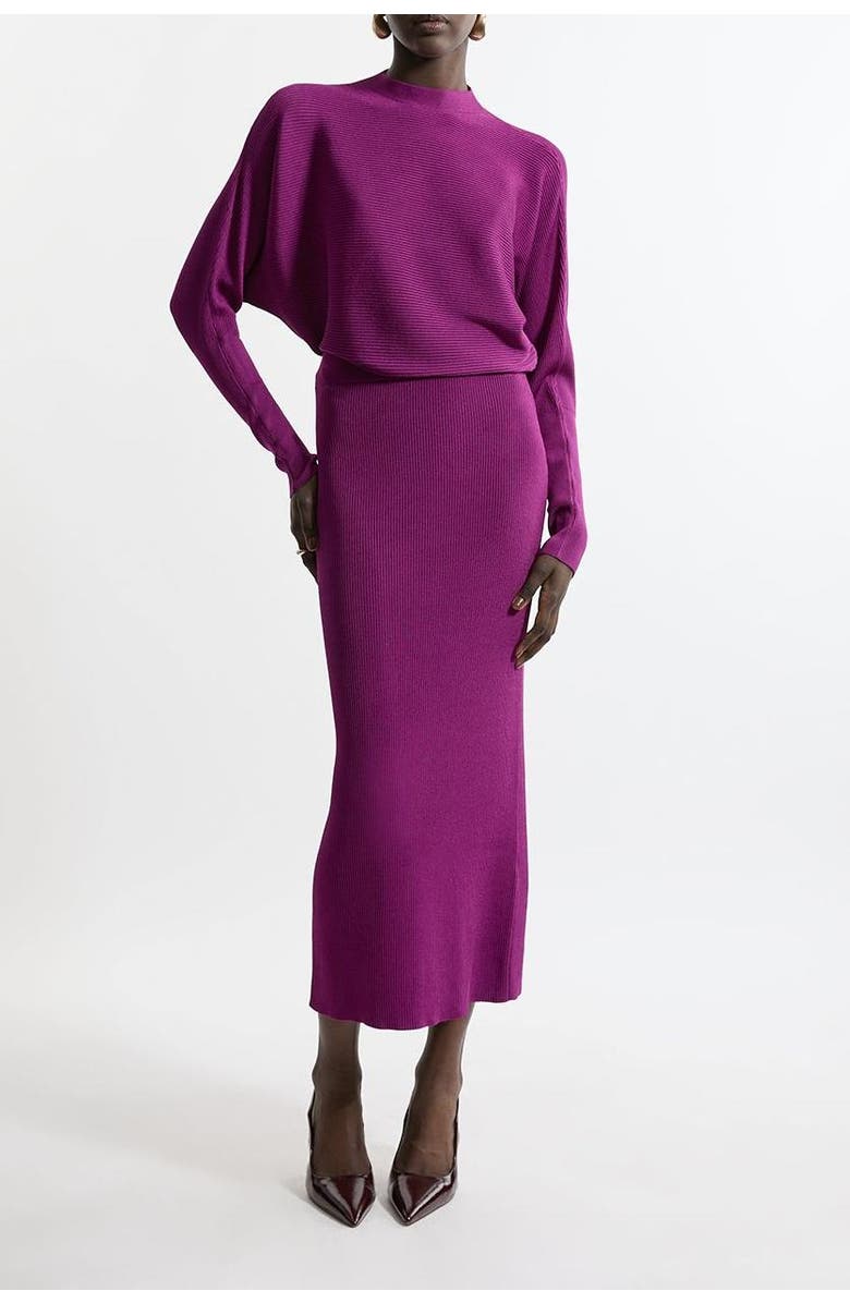 Karen Millen Drape Knit Bat Wing Pencil Midi Dress, Alternate, color, Magenta