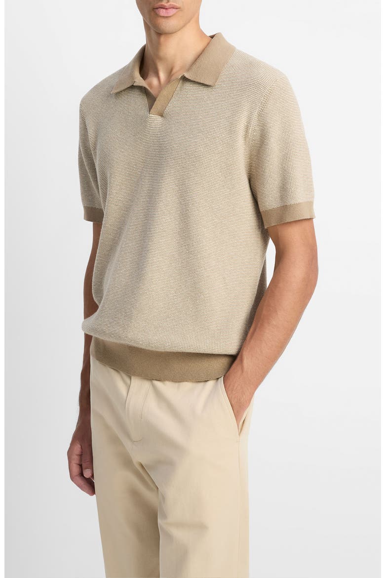 Contrast Trim Johnny Collar Polo Sweater, Alternate, color, CANYON/ HORCHATA