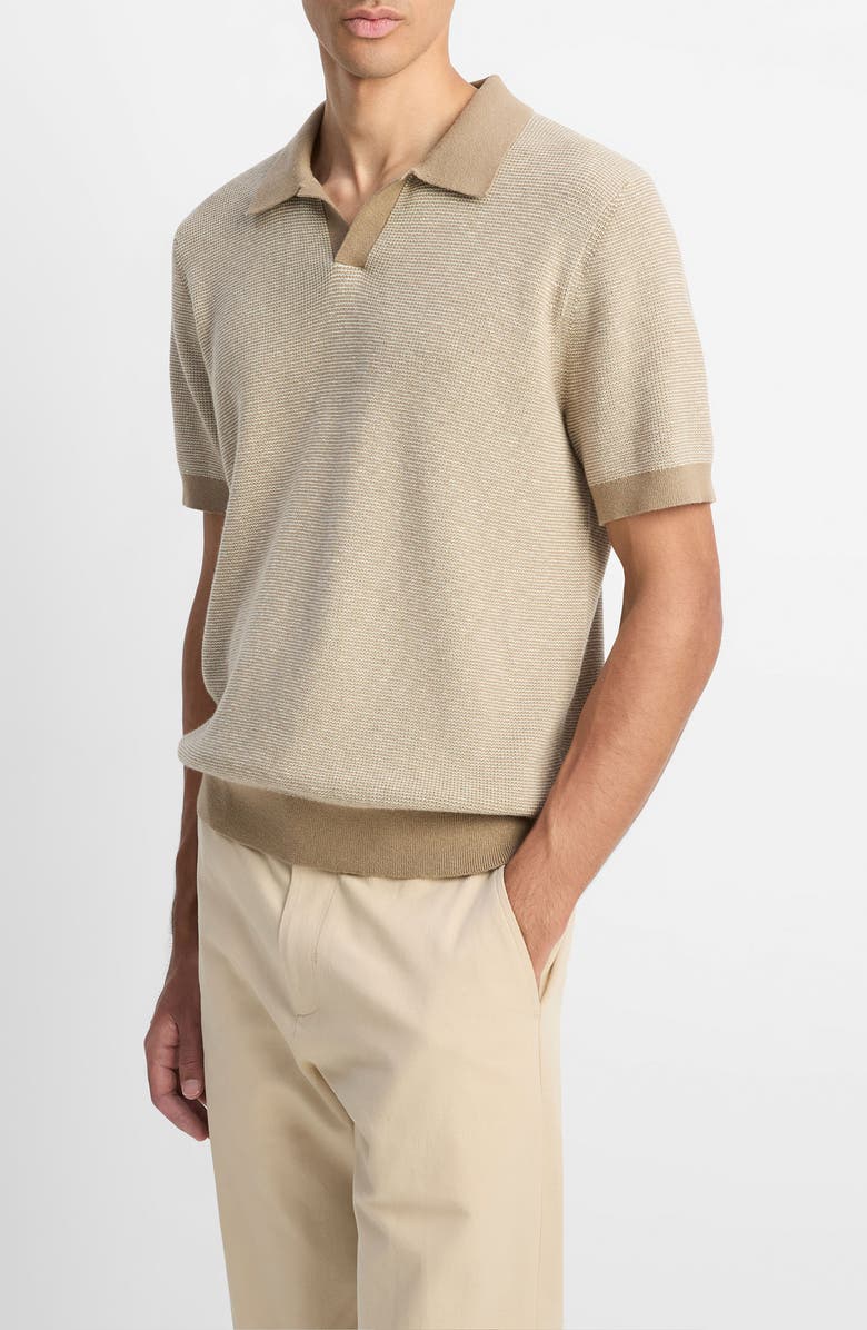 Vince Contrast Trim Johnny Collar Polo Sweater, Alternate, color, Canyon/ Horchata