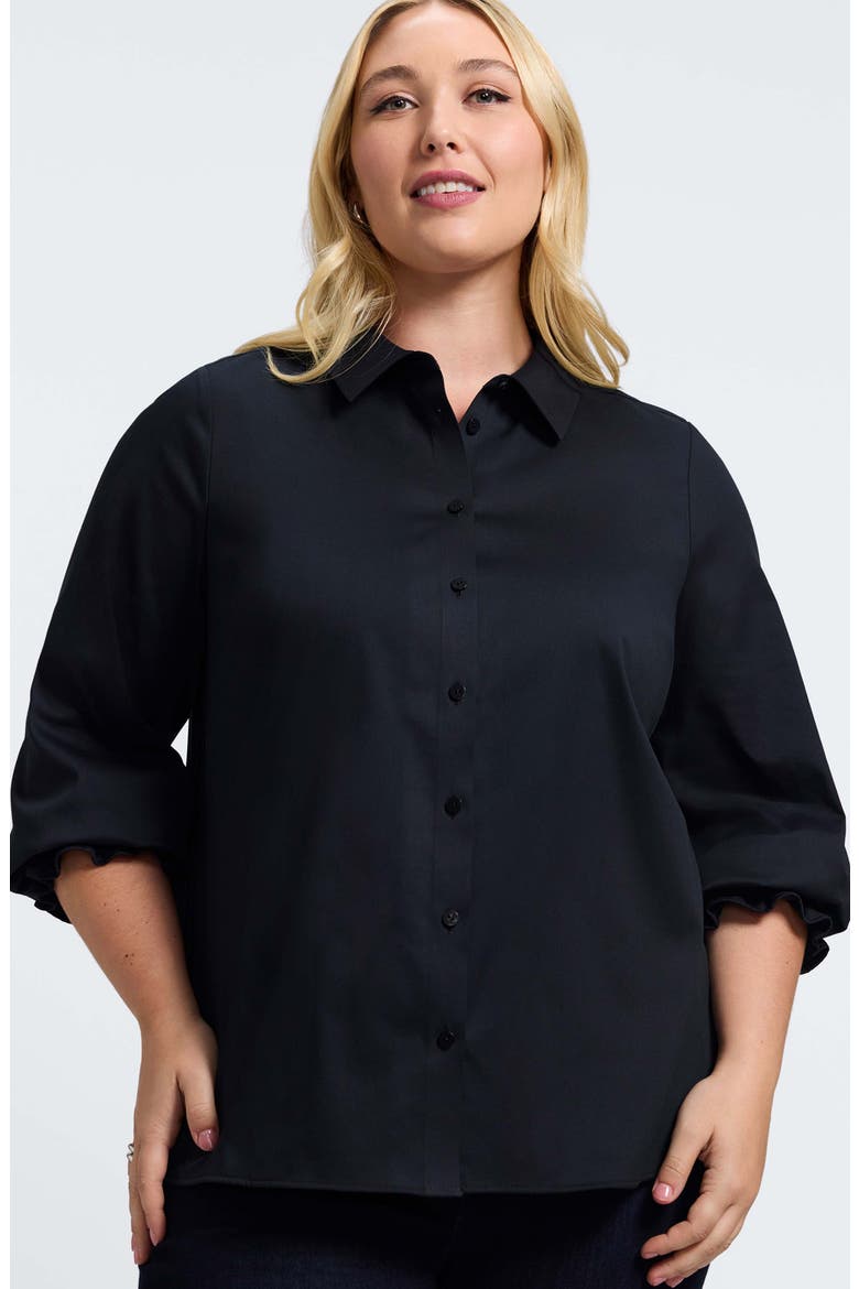 Avril Matte Sateen Button-Up Shirt, Alternate, color, BLACK