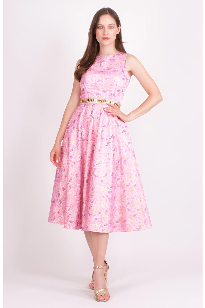Laurel Jacquard Embroidered Midi Dress, Alternate, color, Pink