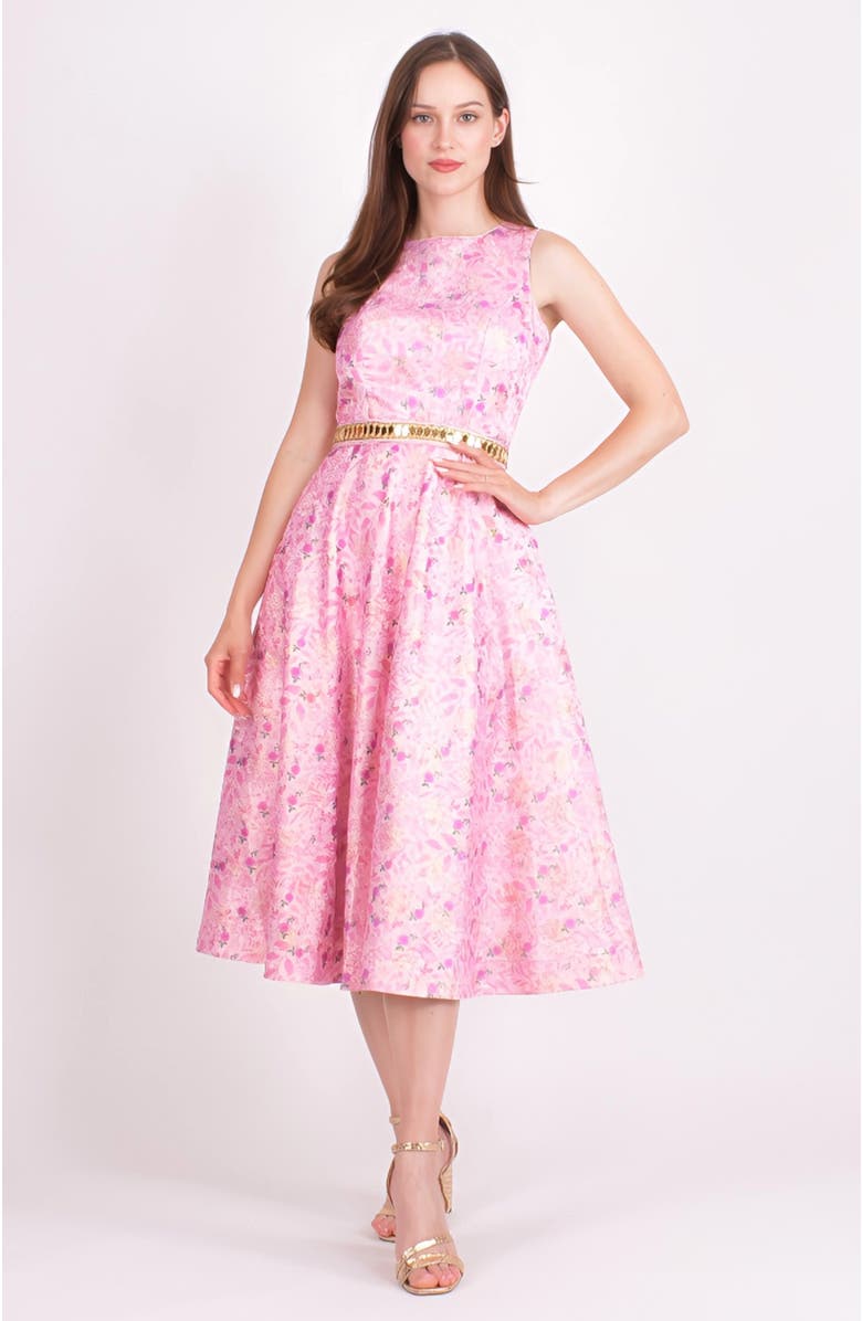 RAAS Laurel Jacquard Embroidered Midi Dress, Alternate, color, Pink