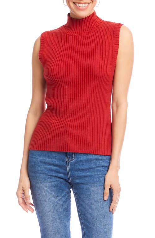 Karen Kane Turtleneck Rib Sleeveless Top In Red