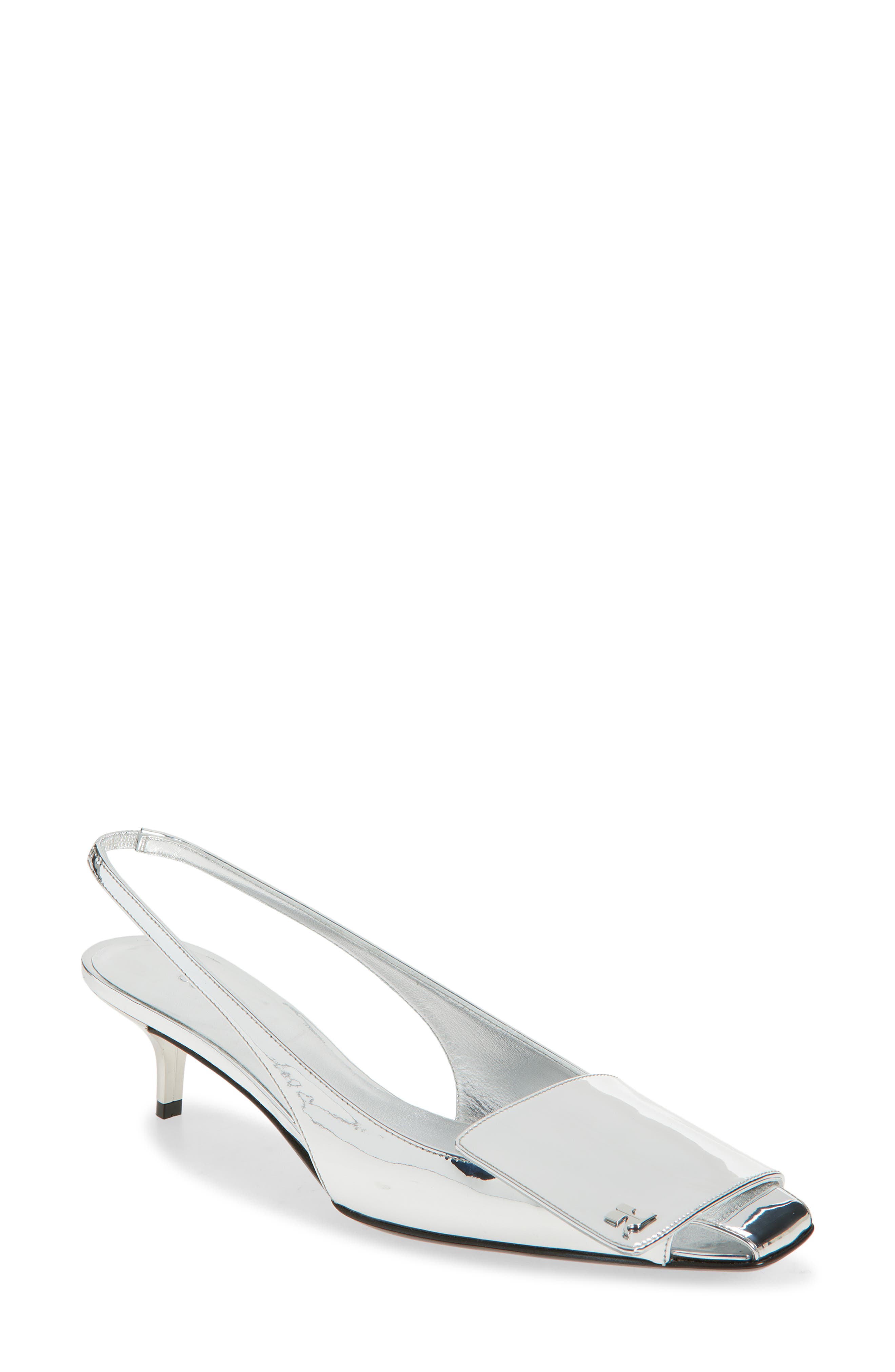 Courrèges Fold Mirror Kitten Heel Slingback Sandals, Main, color, Mirror
