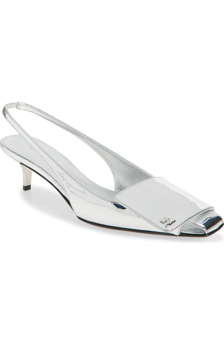 Courrèges Fold Mirror Kitten Heel Slingback Sandals, Main, color, Mirror