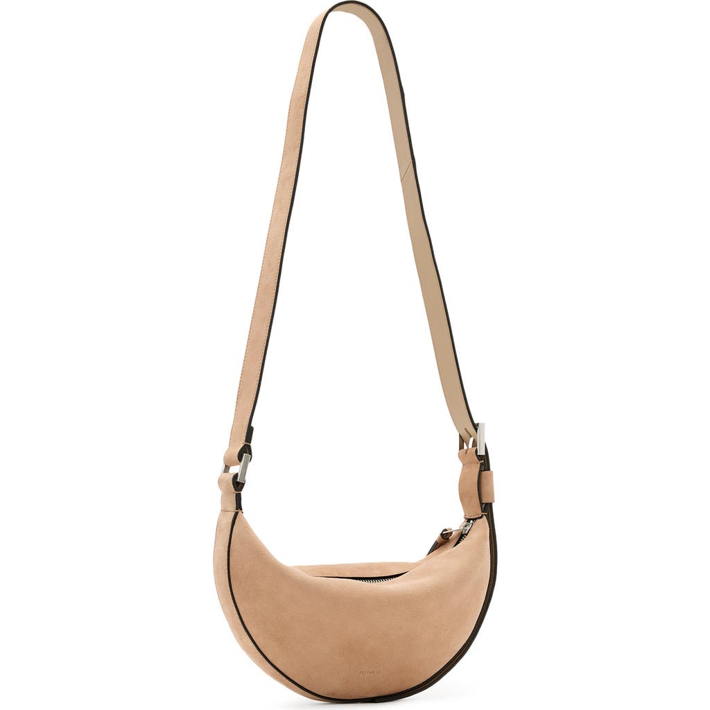 Allsaints Half Moon Leather Crossbody Bag In Mink Brown