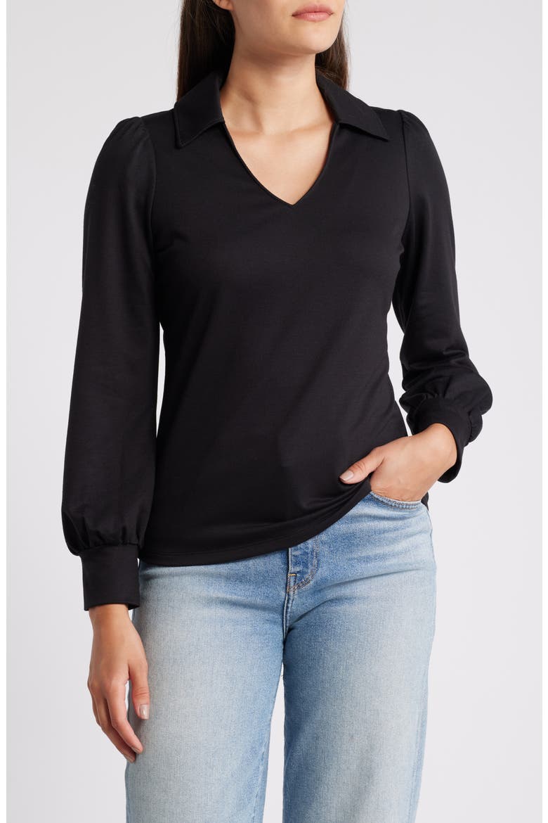 Long Sleeve Johnny Collar Polo, Main, color, BLACK