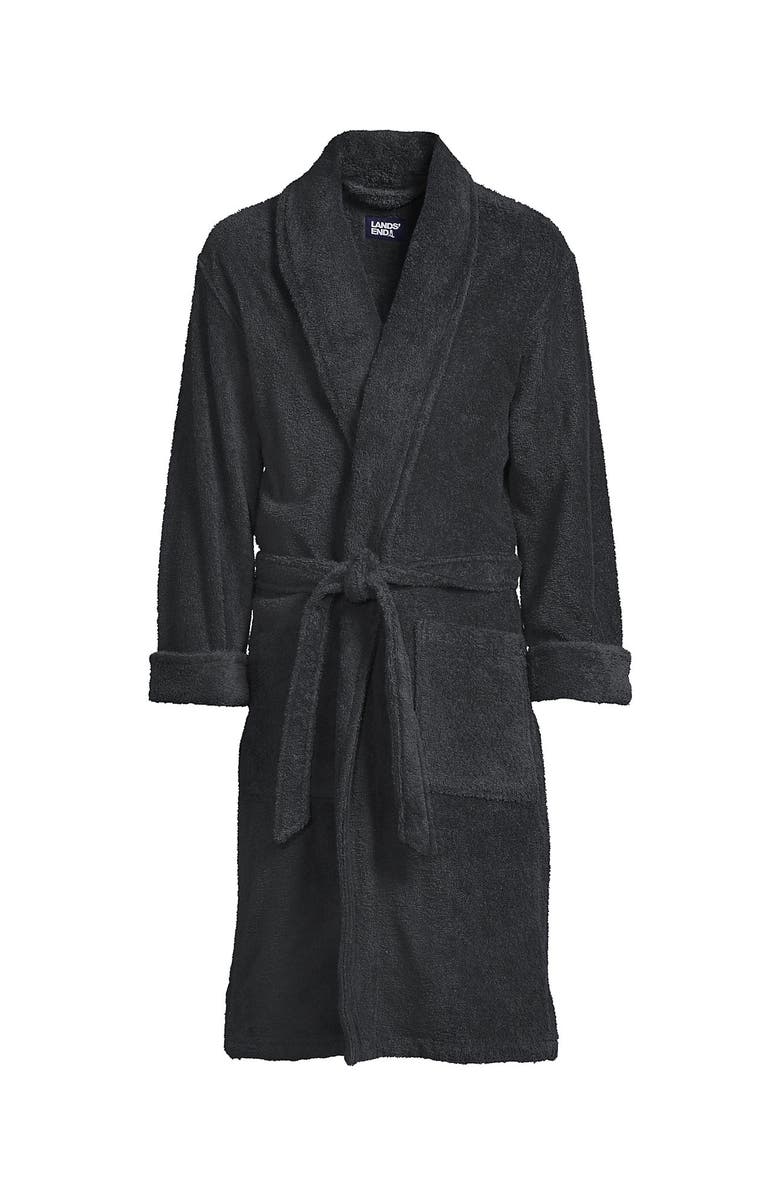 Lands' End Calf Length Turkish Terry Robe, Alternate, color, Charcoal