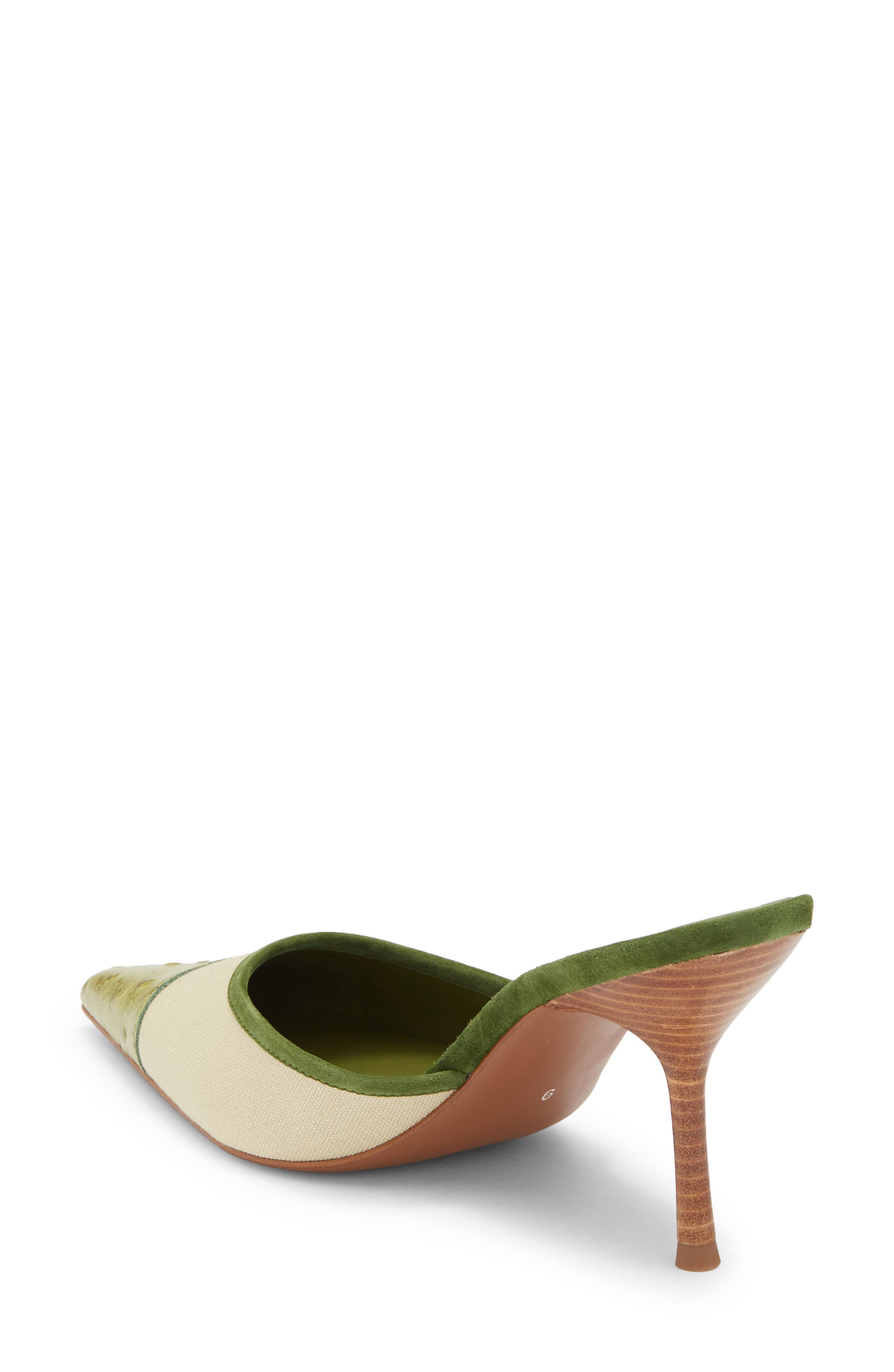 Parse Pointed Cap Toe Mule, Alternate, color, BEIGE CANVAS GREEN OSTRICH