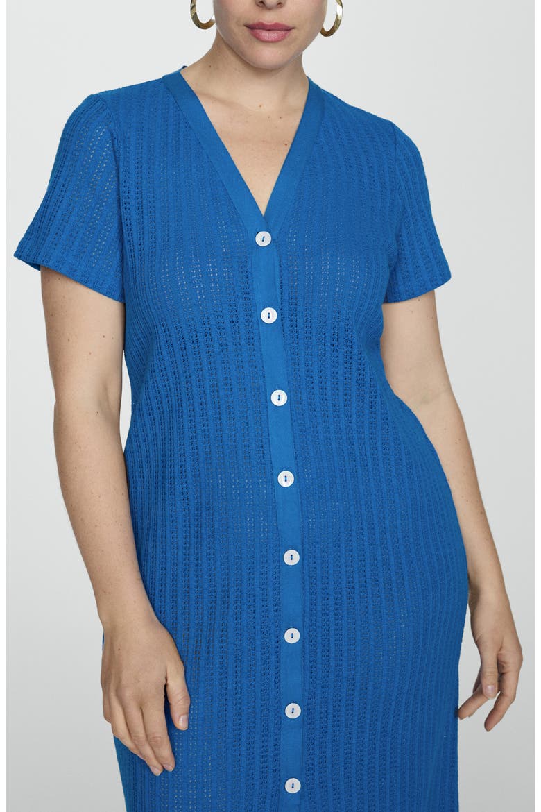 Open Stitch Button Front Knit Dress, Alternate, color, BLUE