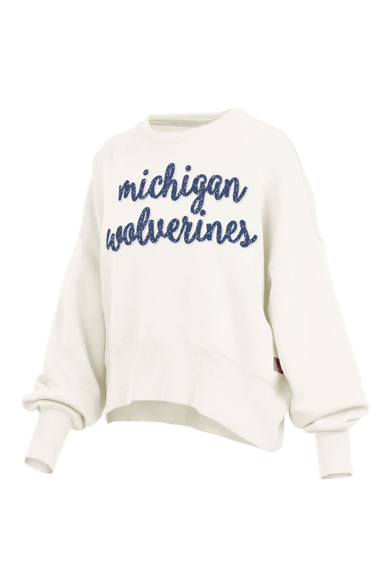 Women's Pressbox Cream Michigan Wolverines Oversized Chelsea Waist Length Pullover Sweatshirt, Alternate, color, Cream