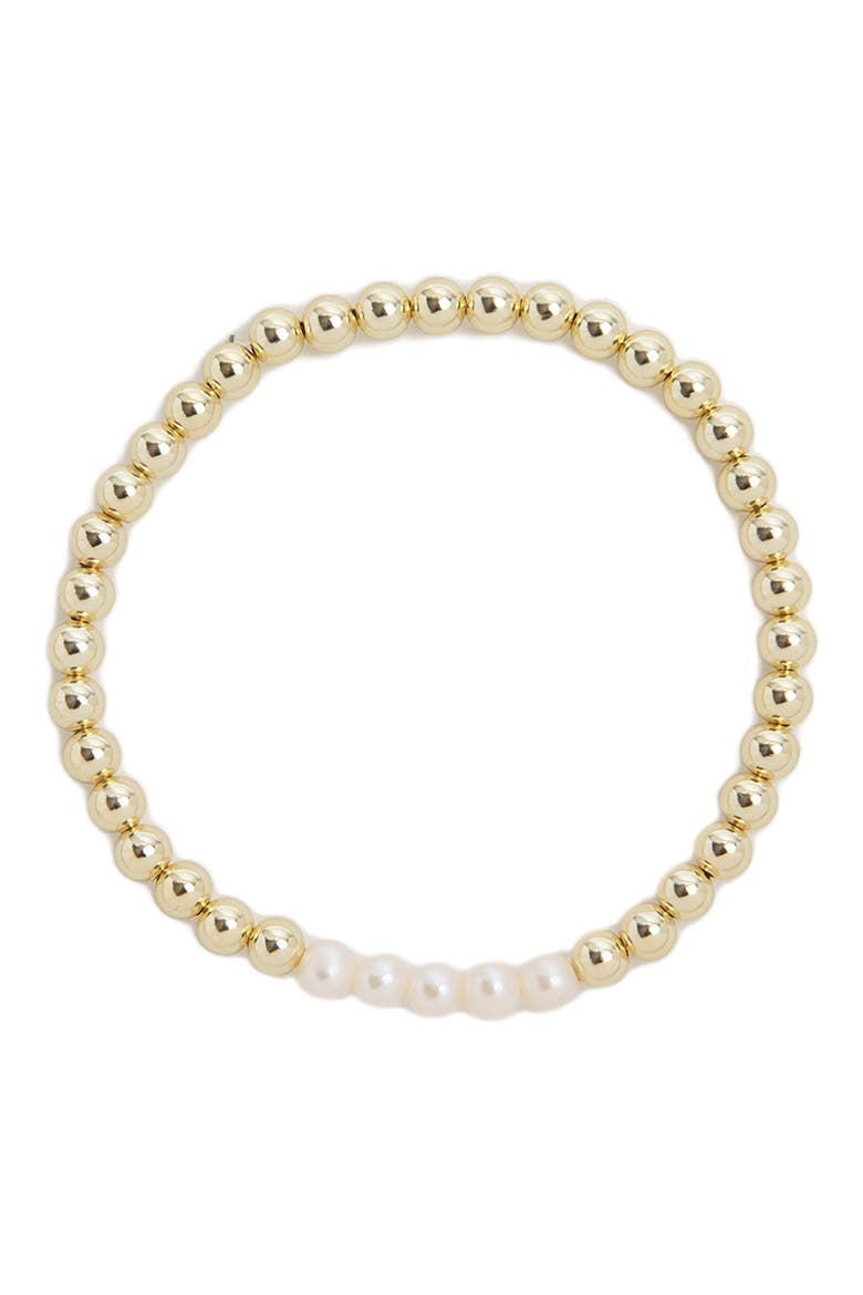 Cultured Pearl & Ball Bead Bracelet, Main, color, GOLD