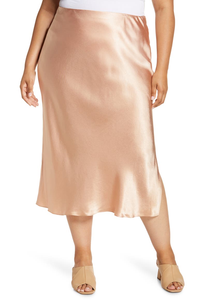 Side Slit Satin Midi Skirt, Main, color, YARROW