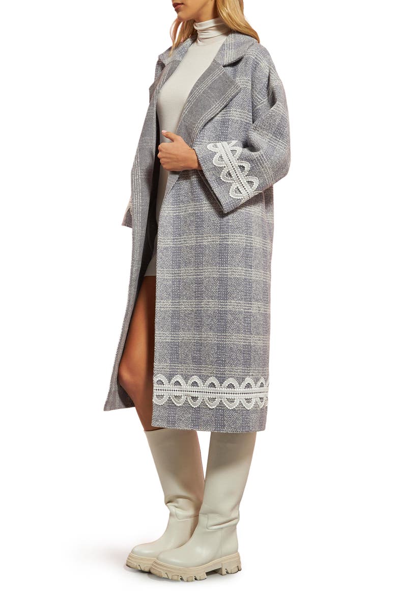 Premium Plaid Wool Blend Long Wrap Coat, Alternate, color, GREY