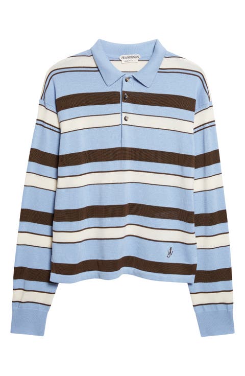 Stripe Cotton & Wool Blend Rugby Polo