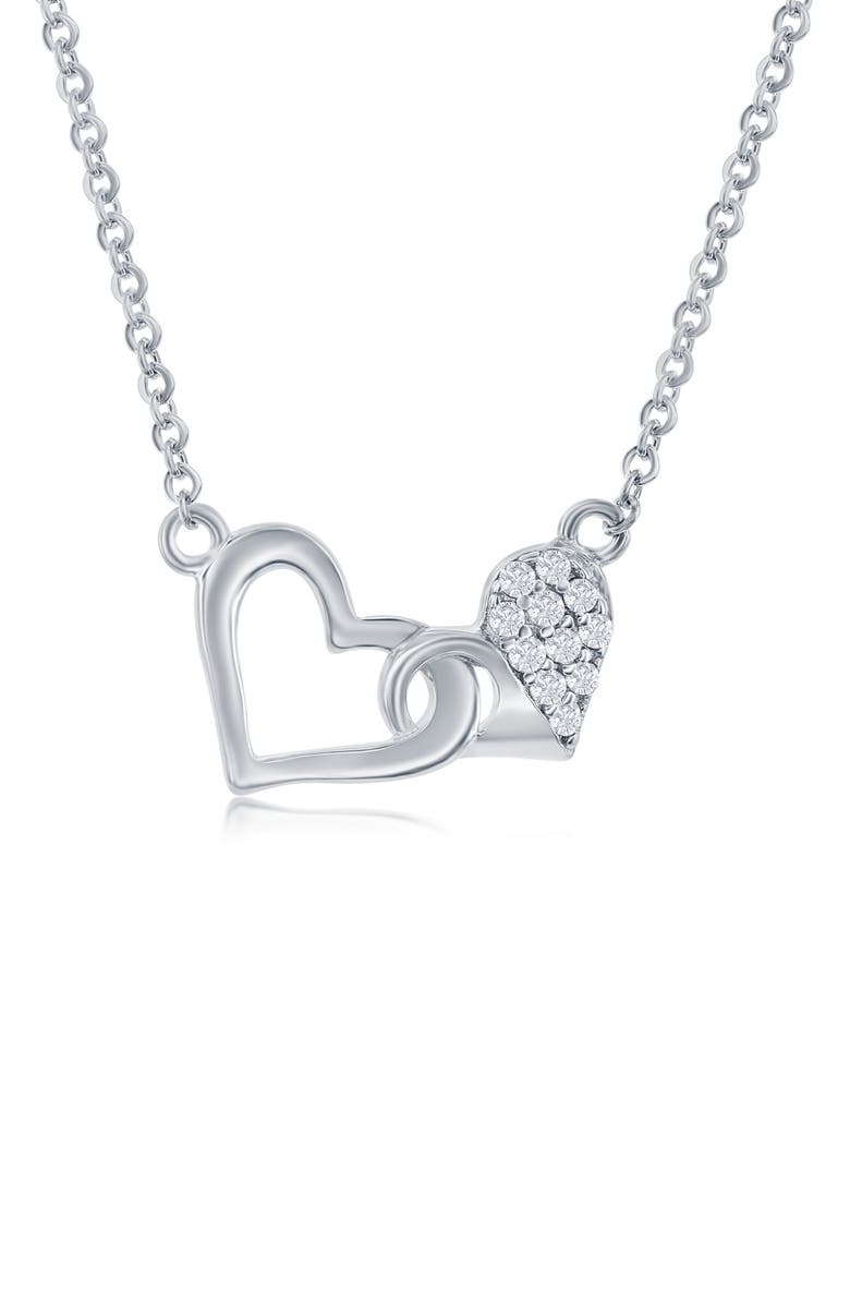 SIMONA Cubic Zirconia Double Heart Necklace, Main, color, 