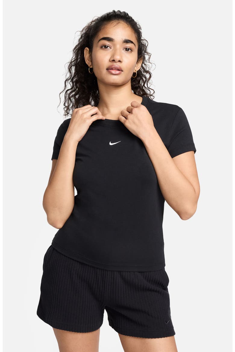 Sportswear Club Chill Knit Mod Crop T-Shirt, Alternate, color, BLACK/ WHITE