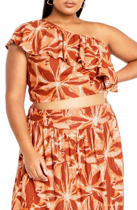 Runaway Ruffle One-Shoulder Crop Top (Plus)