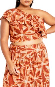 City Chic Runaway Ruffle One-Shoulder Crop Top