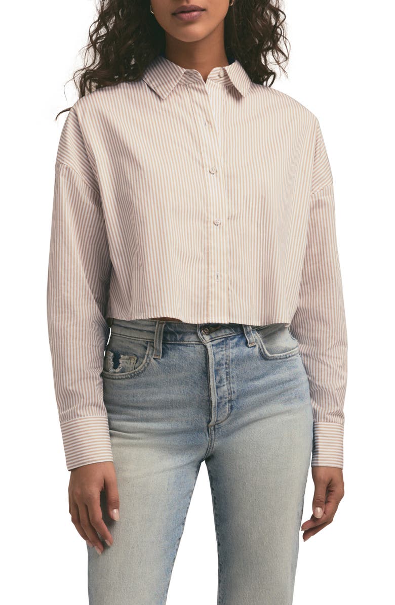 Favorite Daughter The Crop Stripe Cotton Button-Up Shirt, Main, color,
