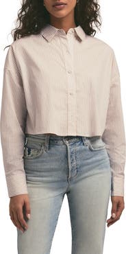 Favorite Daughter The Crop Stripe Cotton Button-Up Shirt