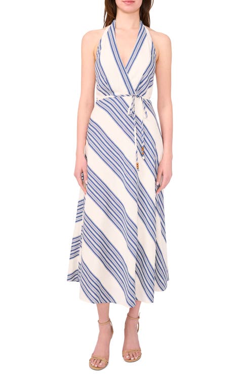 Halter Faux Wrap Midi Dress
