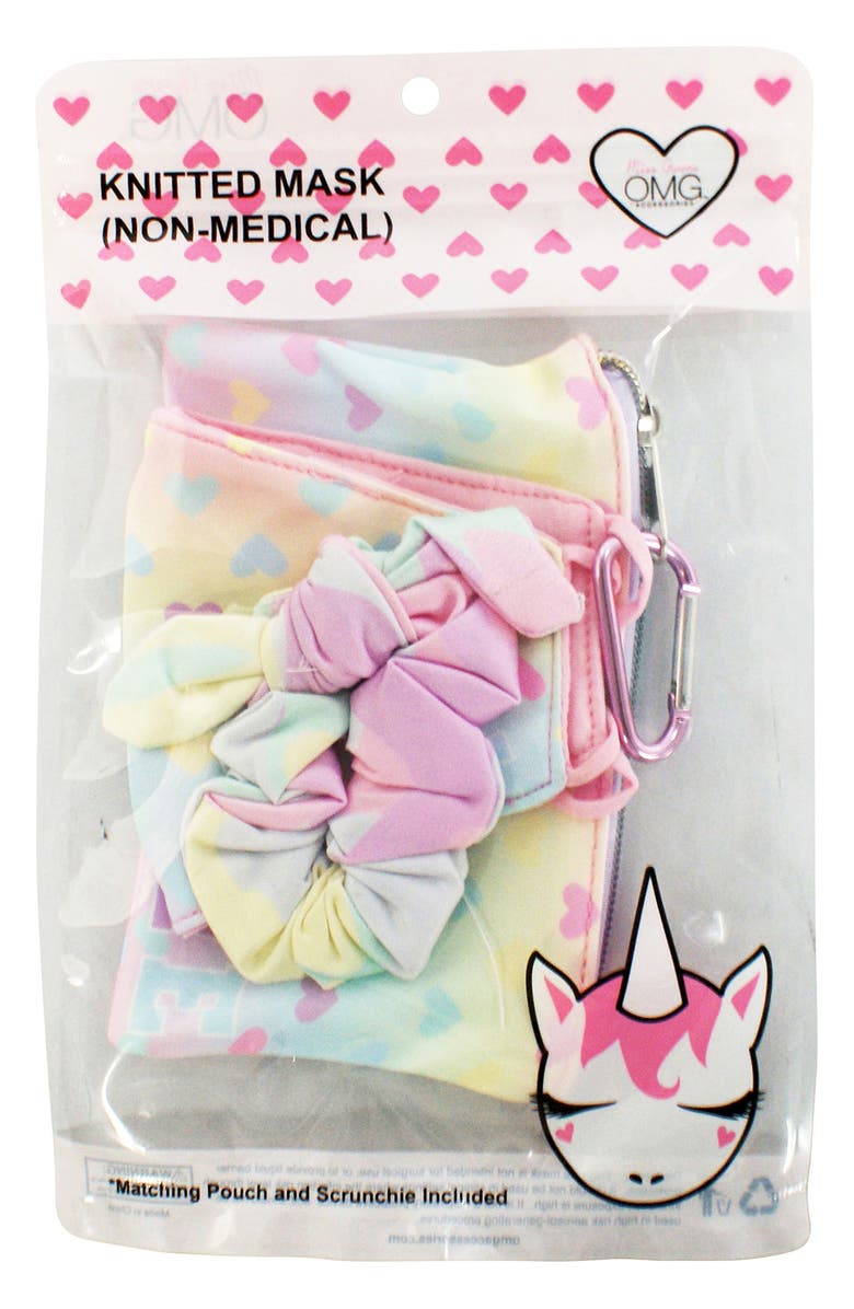 OMG Accessories OMG Kids' Love & Hearts Face Mask, Scrunchie & Pouch Set, Alternate, color, 