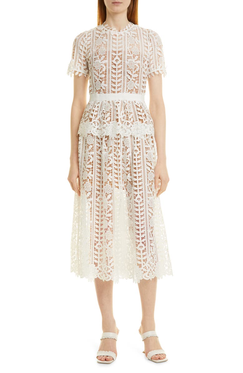 Self-Portrait Guipure Lace Short Sleeve Dress, Main, color, 
