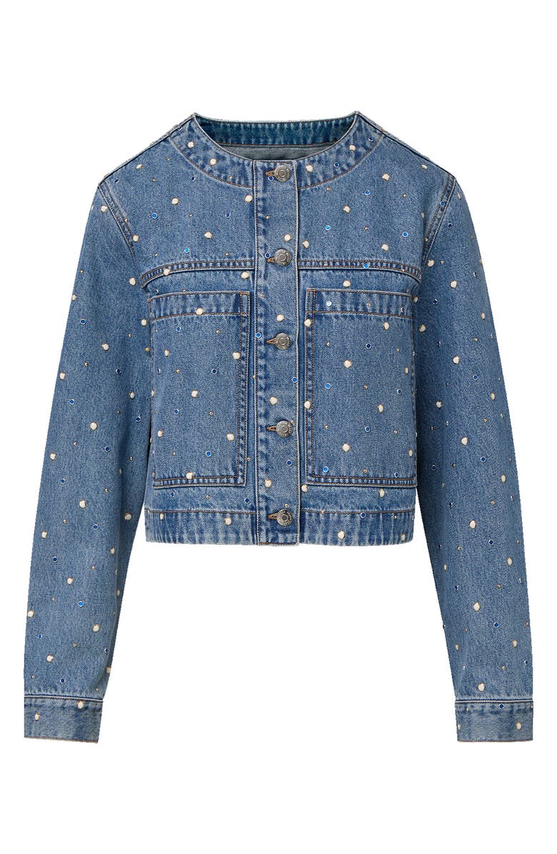 Veronica Beard Lowry Embellished Studded Denim Jacket, Alternate, color, Amethyst Frost