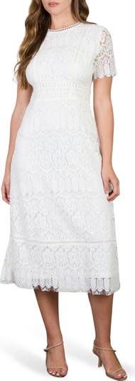 AUGUST SKY Women's Lace Midi Drss - Black - Casual dresses