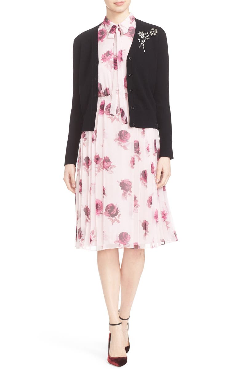 Kate Spade New York 'encore rose' tie neck pleat chiffon dress, Alternate, color,