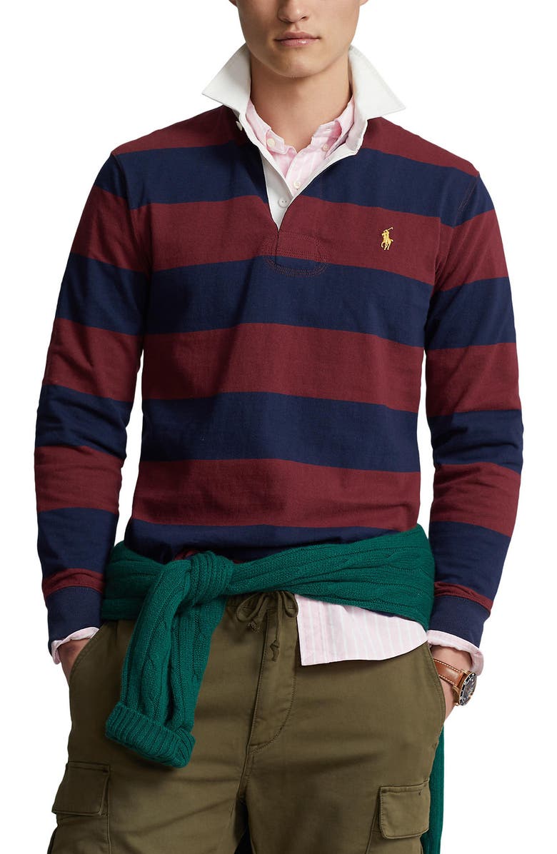 Polo Ralph Lauren Stripe Cotton Rugby Shirt, Main, color, Cruise Navy/ Classic Wine
