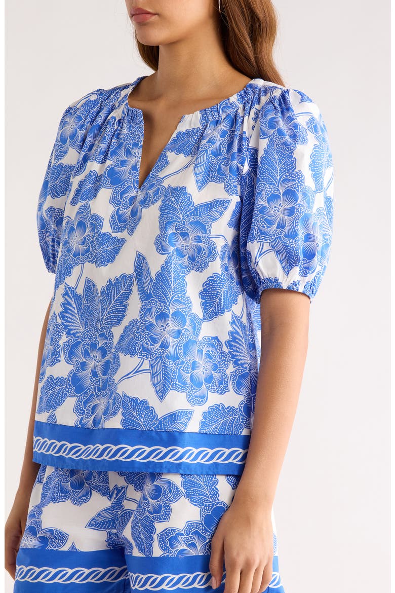 Rency Floral Billy Puff Sleeve Top, Alternate, color, WHITE-BLUE