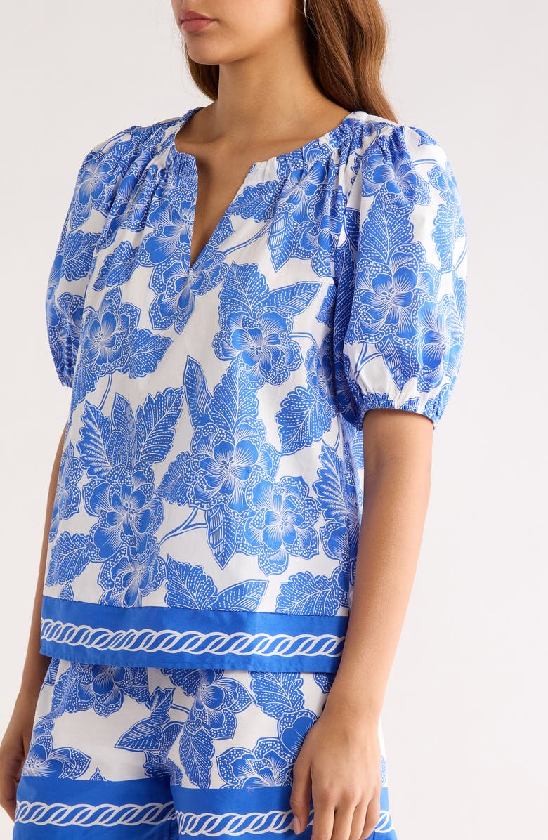 SUGARLIPS Rency Floral Billy Puff Sleeve Top, Alternate, color, White-Blue
