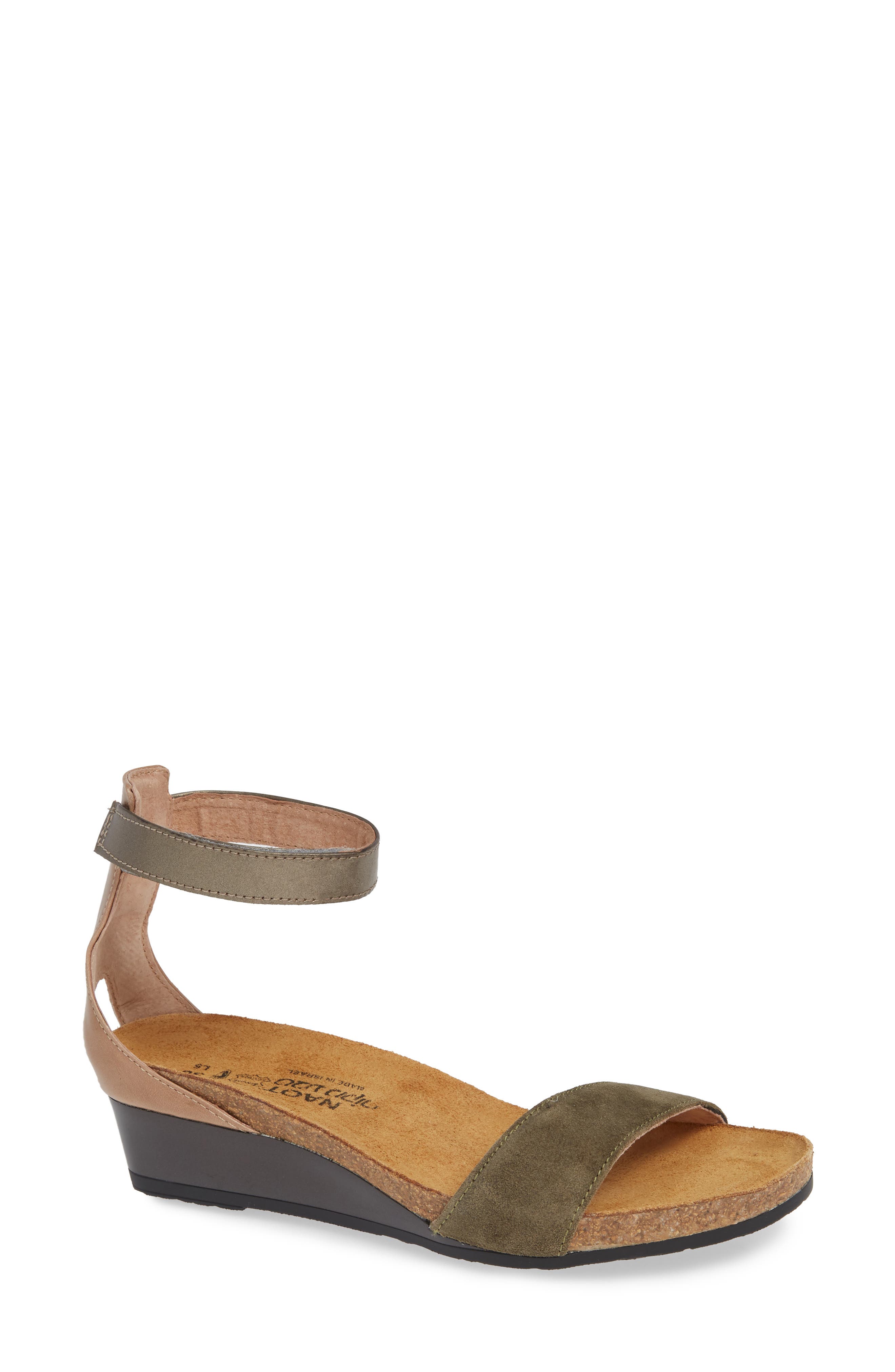 'Pixie' Sandal, Main, color, OLIVE SUEDE/ PEWTER LEATHER