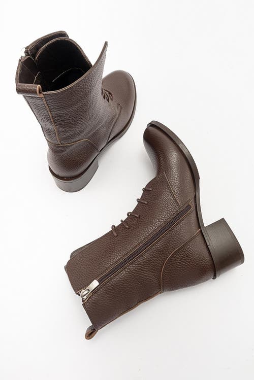 Forever & Always Shoes Lana Leather Block Heel Boot In Brown